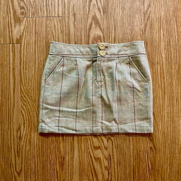 Fossil Tan Plaid Wool Blend Tweed Mini Skirt Womens 4 - Picture 2 of 15